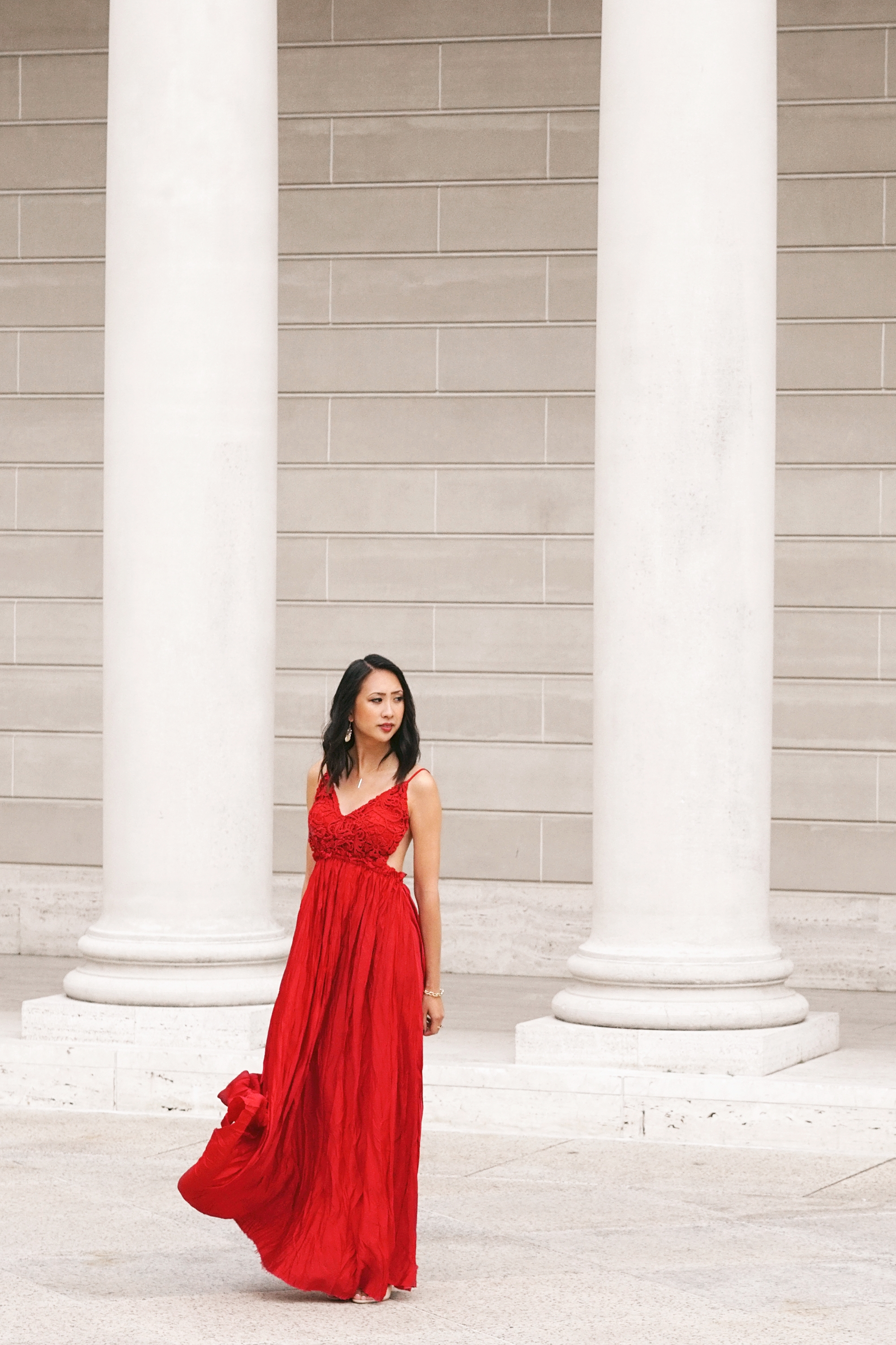 Snowy Meadow Crocheted Red Maxi Dress