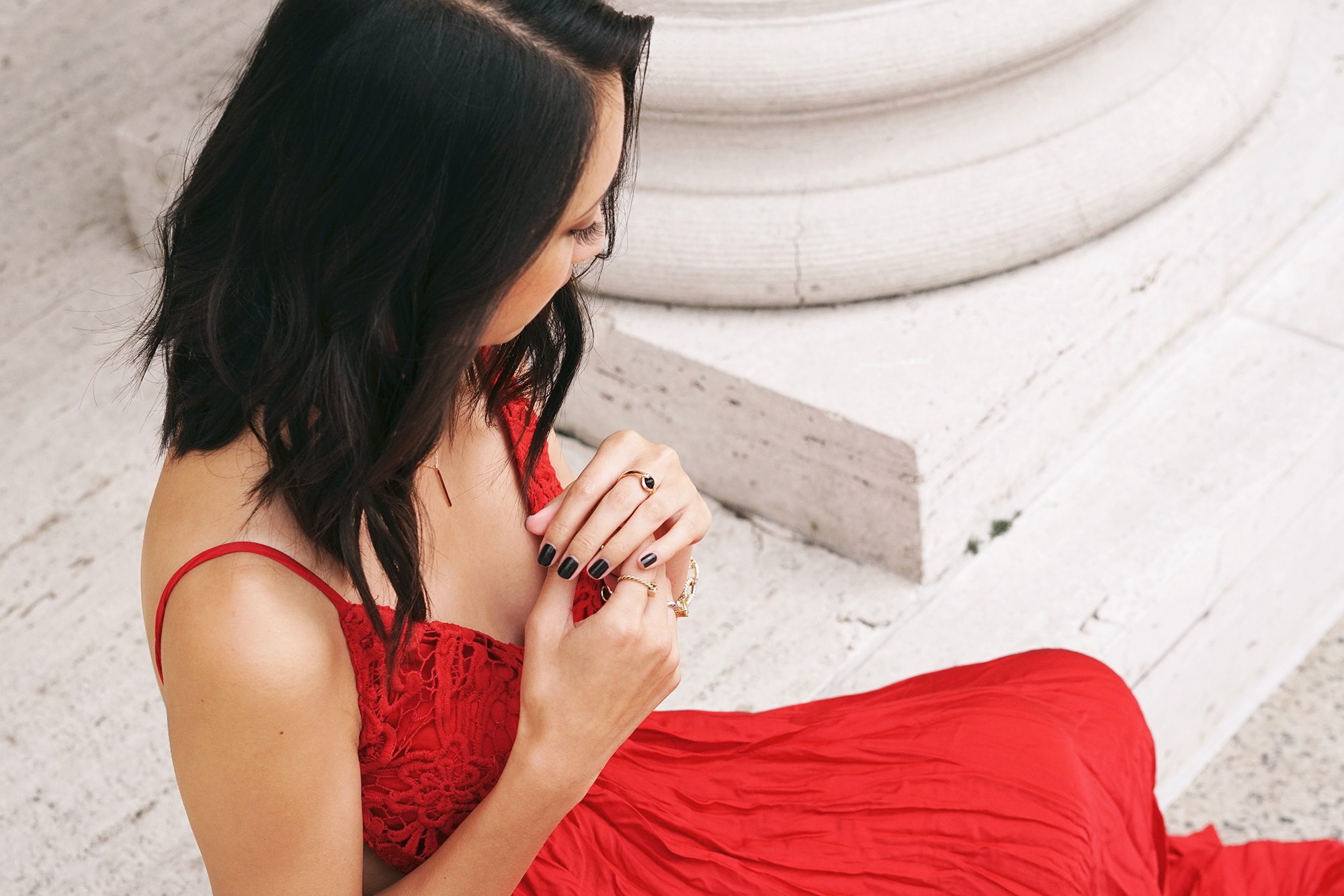 Snowy Meadow Crocheted Red Maxi Dress