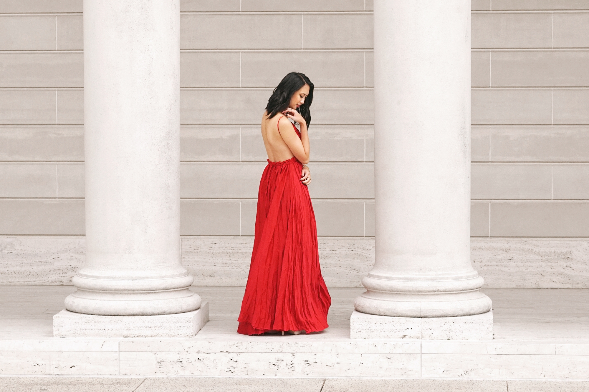 Snowy Meadow Crocheted Red Maxi Dress